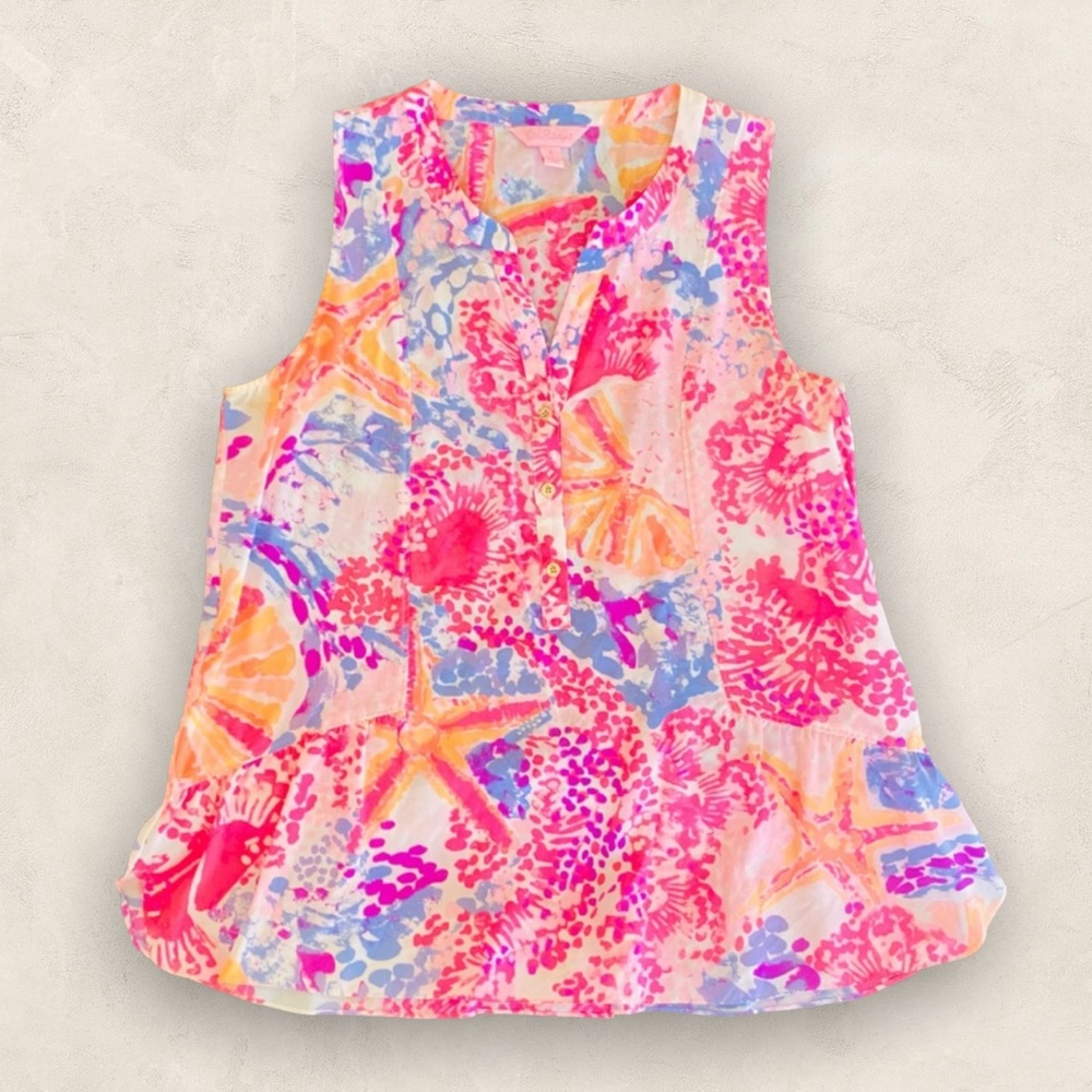 Lilly Pulitzer Silk Paradise Pink Kery Bohemian Beach Top - EUC